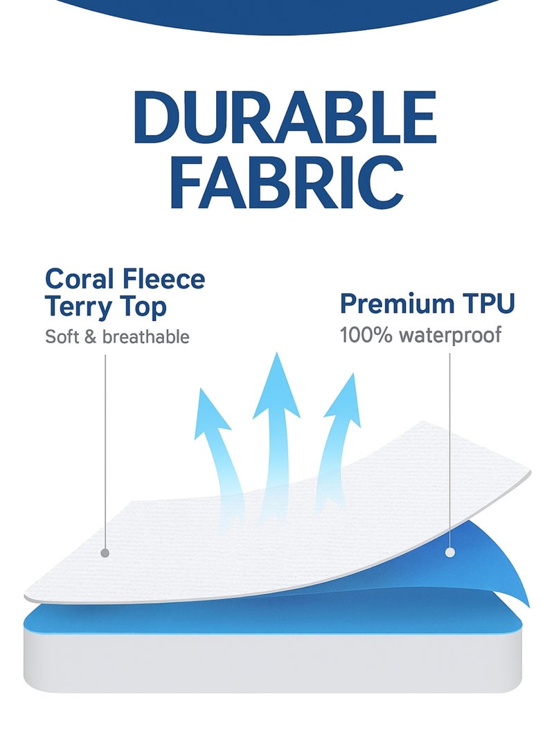 ١/٣ حياة واقي مرتبة فاخر – سطح كورال فليس وتيري، مقاوم للماء، تصميم شرشف مطاطي، ناعم وبدون صوت، قابل للتهوية، صناعة سعودية - Image 5
